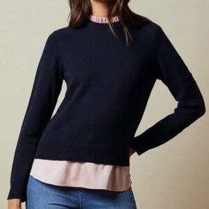 Ted Baker Cashmere Navy Sweater with Pink Collar